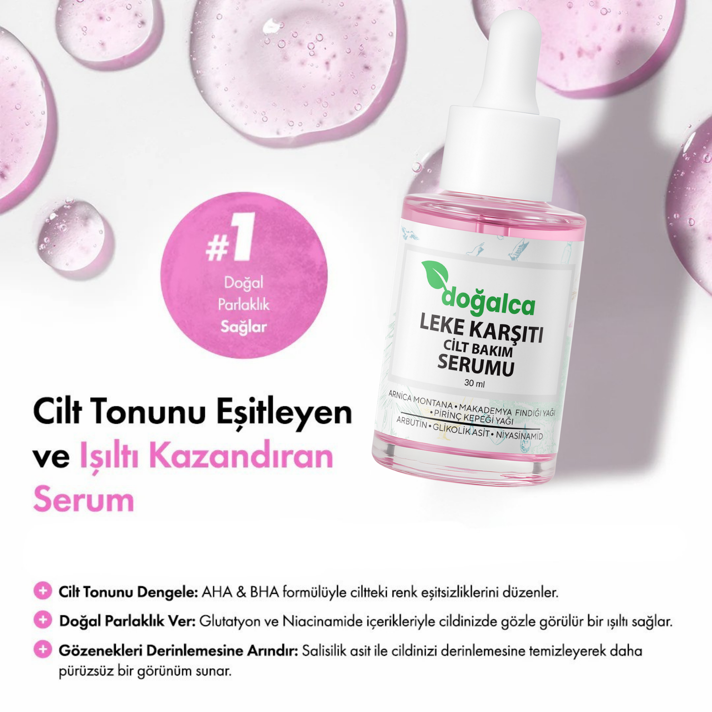 Pirinç Kepeği Yağlı Leke Karşıtı & Cilt Tonu Eşitleyen Aydınlatıcı Cildi Parlatan Yüz Serumu 30 ml