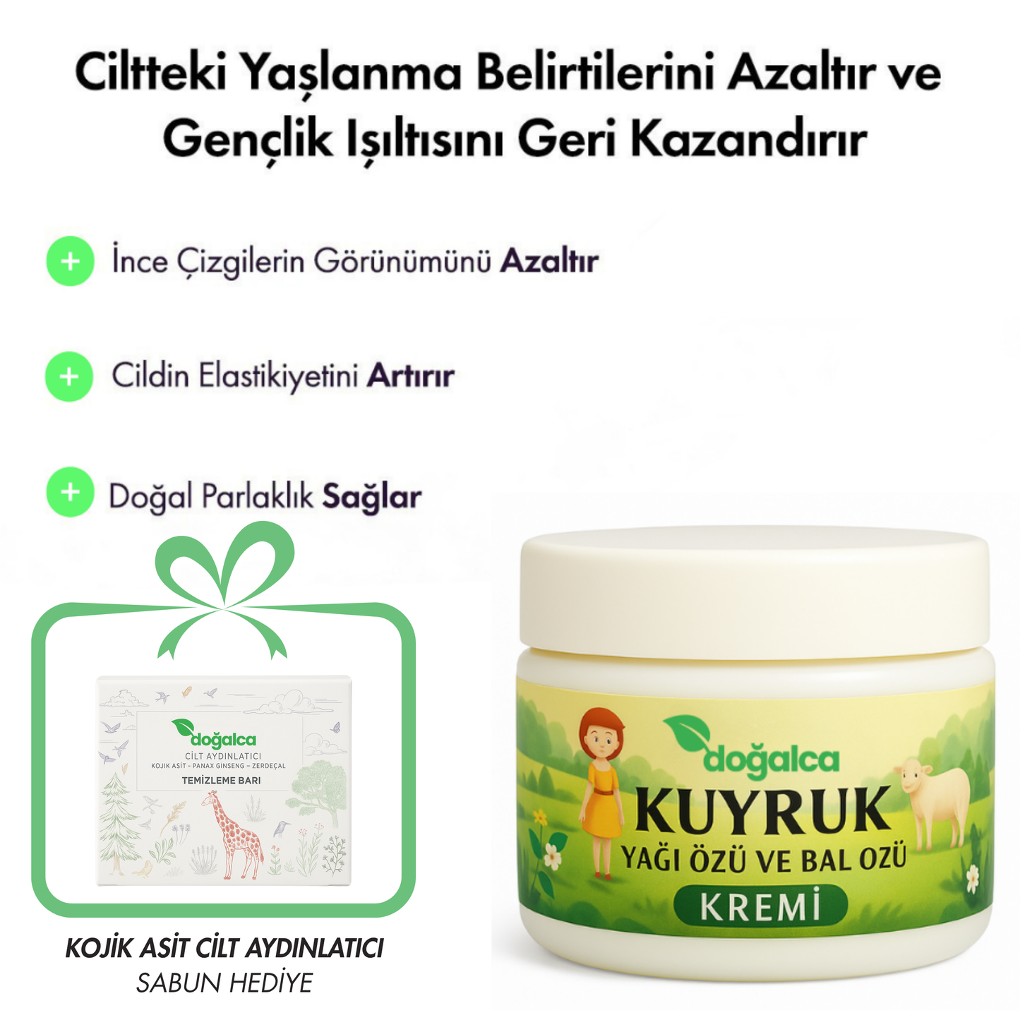Doğalca – Kırışıklık Giderici Doğal Botoks Kremi | Kuyruk Yağı & Bal Özlü