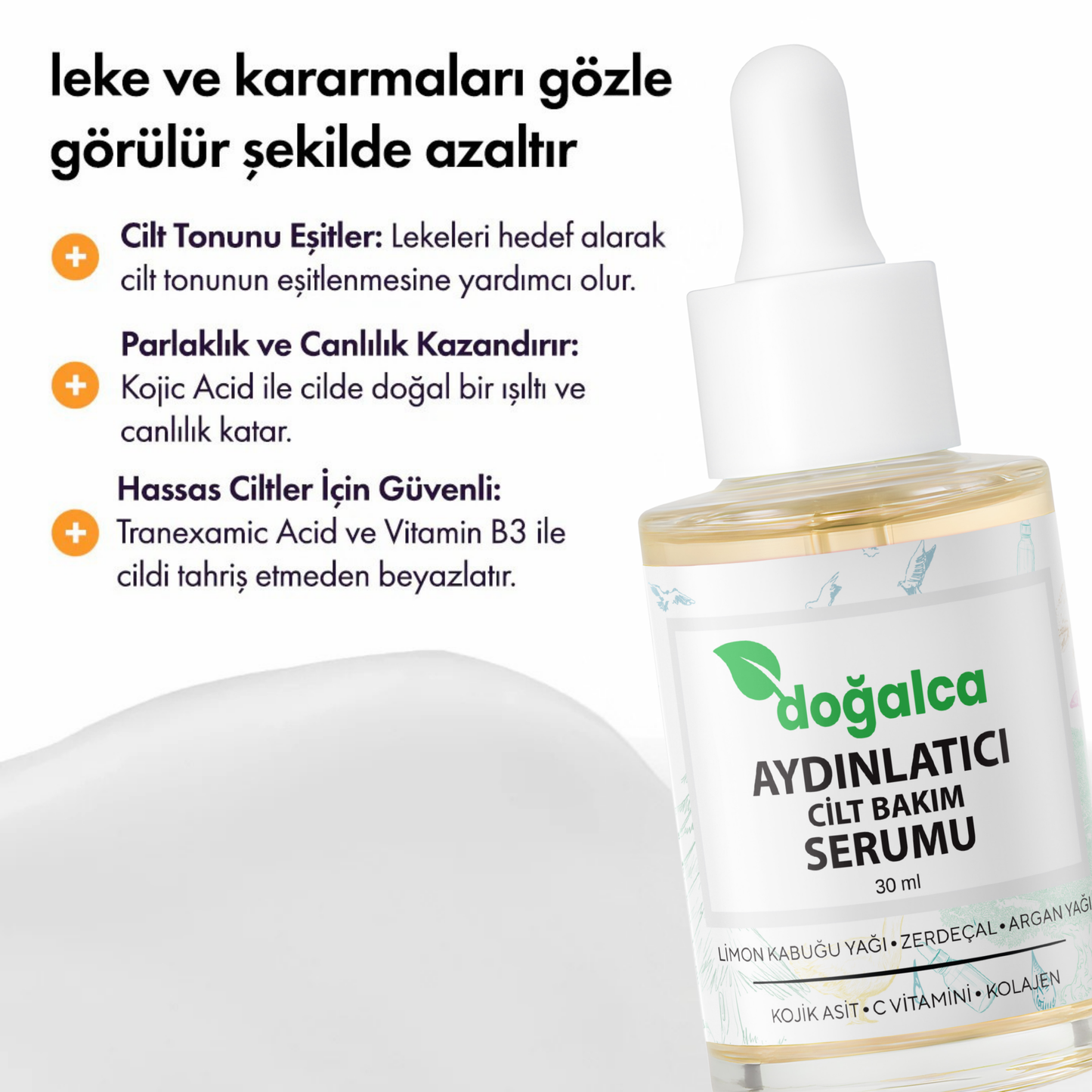 Kojik Asit & Zerdeçal Leke Karşıtı & Cilt Tonu Eşitleyen Aydınlatıcı Cildi Parlatan Yüz Serumu 30 ml